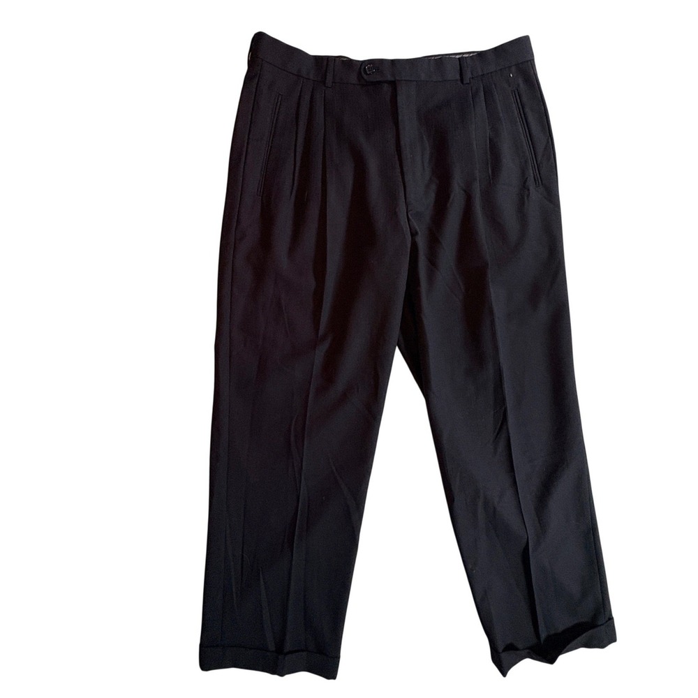 Enzo Capigliani Dress Pants Mens 38 Navy Blue Pleated Italian Virgin Wool Slacks